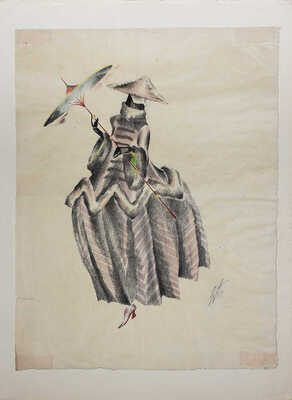 Эрте (Тыртов Роман Петрович). Эскиз костюма дамы с зонтиком 